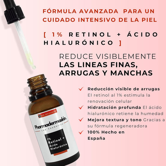 Sérum de Retinol 1% + Ácido Hialurónico – Renueva, Reafirma e Hidrata Intensamente – Antiedad, Reducción de Arrugas y Manchas – Potente Cuidado para Todo Tipo de Piel