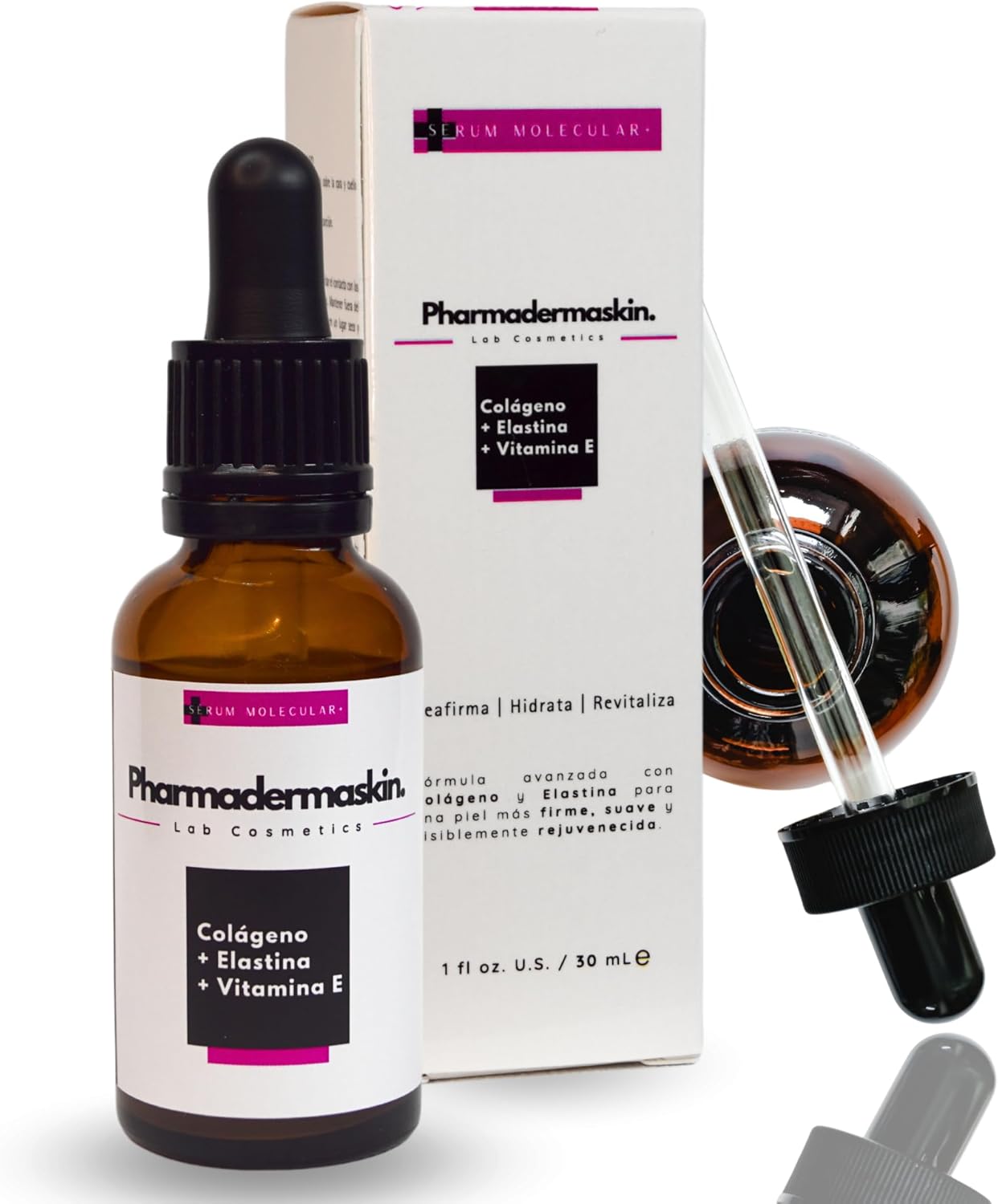 Pharmadermaskin Sérum Facial 30 ml – Colágeno, Elastina y Vitamina E – Reafirma, Hidrata y Reduce Arrugas – Antioxidante para Piel Seca, Flácida y con Líneas de Expresión